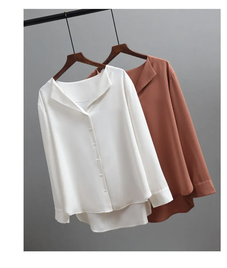 Women's Casual OL Style Full Sleeve V-Neck Laced Chiffon Blouse