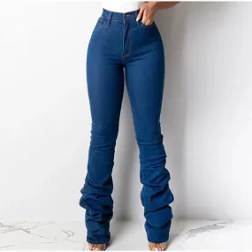 Women's Europe Style Vintage Sexy Denim Streetwear Stacked Flare Pants