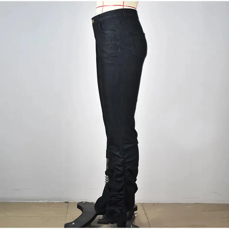 Women's Europe Style Vintage Sexy Denim Streetwear Stacked Flare Pants