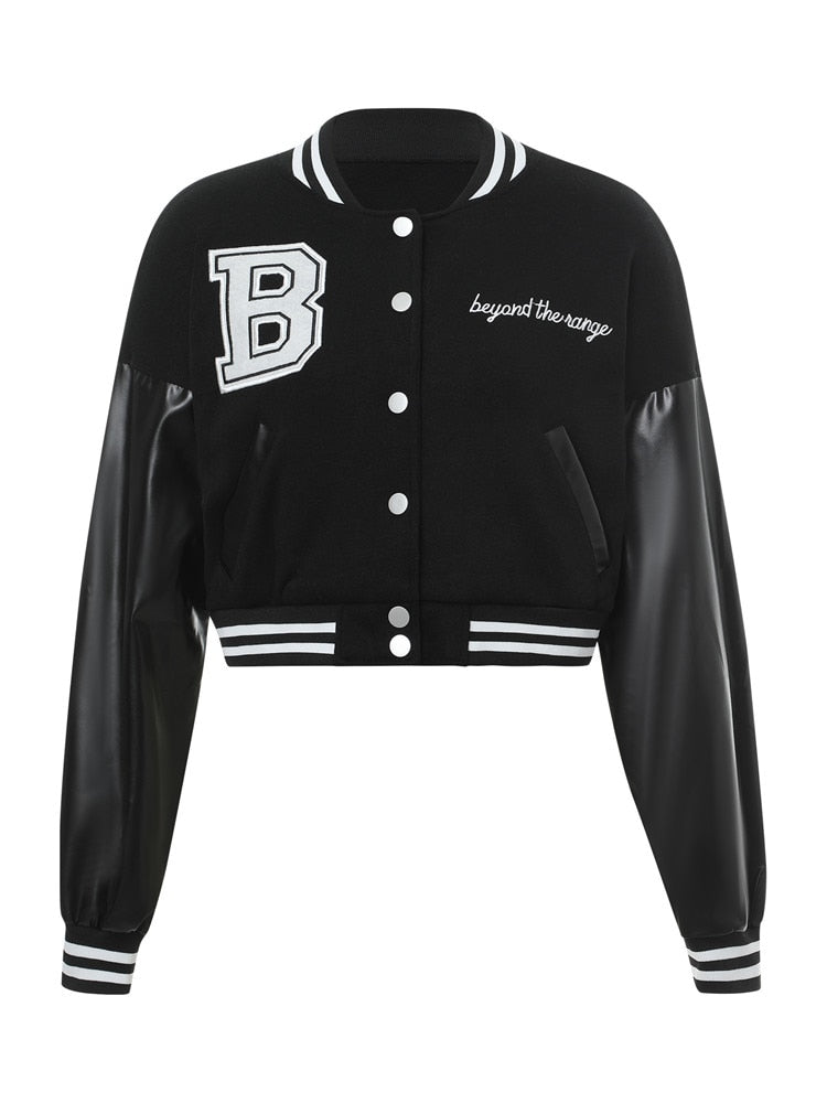 Womens Letters Baseball Jacket Autumn Hip Hop Short Varsity Jackets