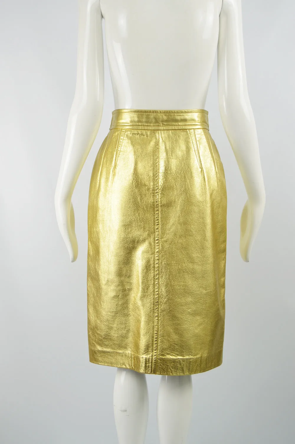 Women's Vintage Gold Leather Skirt, Fall 1991