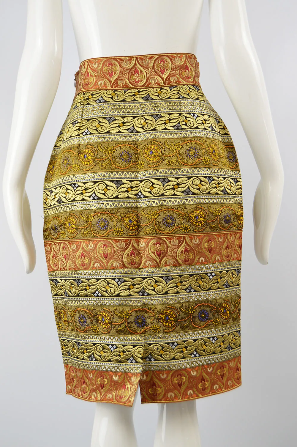 Women's Vintage Red & Gold Brocade Skirt, A/W 1989