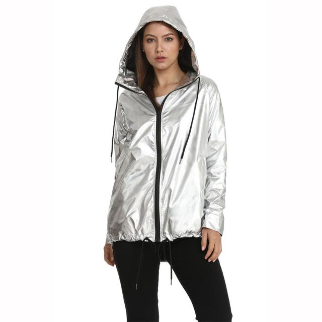 WomensSpring and Autumn Jacket Coat Long-sleeved Gold PVC Raincoat Jackets