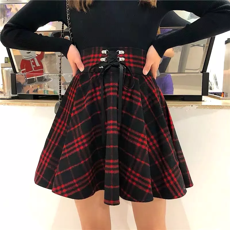 WOOL RED PLAID SKIRT BY61117