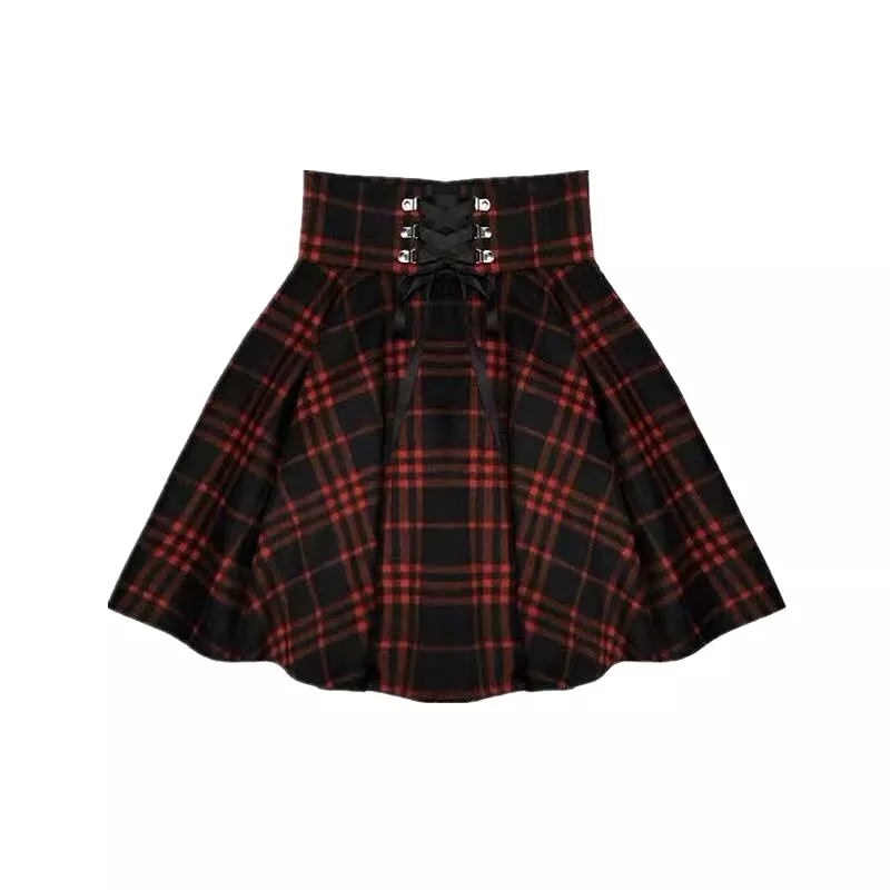 WOOL RED PLAID SKIRT BY61117