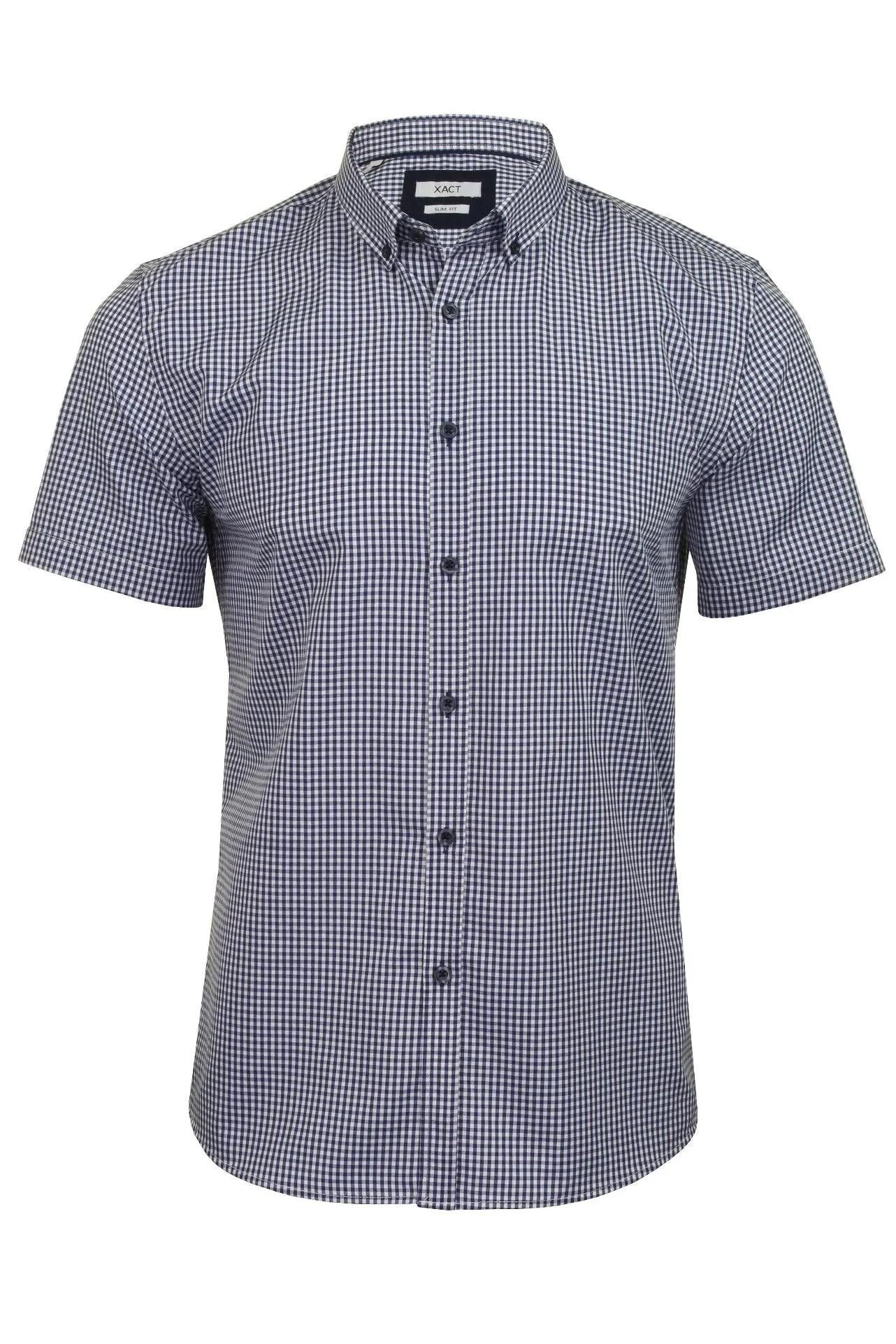 Xact Mens Short Sleeved Gingham Check Shirt - Slim Fit