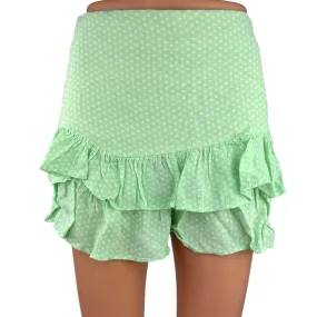 Zara Women Green Polka Dot Ruffle Hem Zipper Casual A-line Mini Skirt Skort Sz S